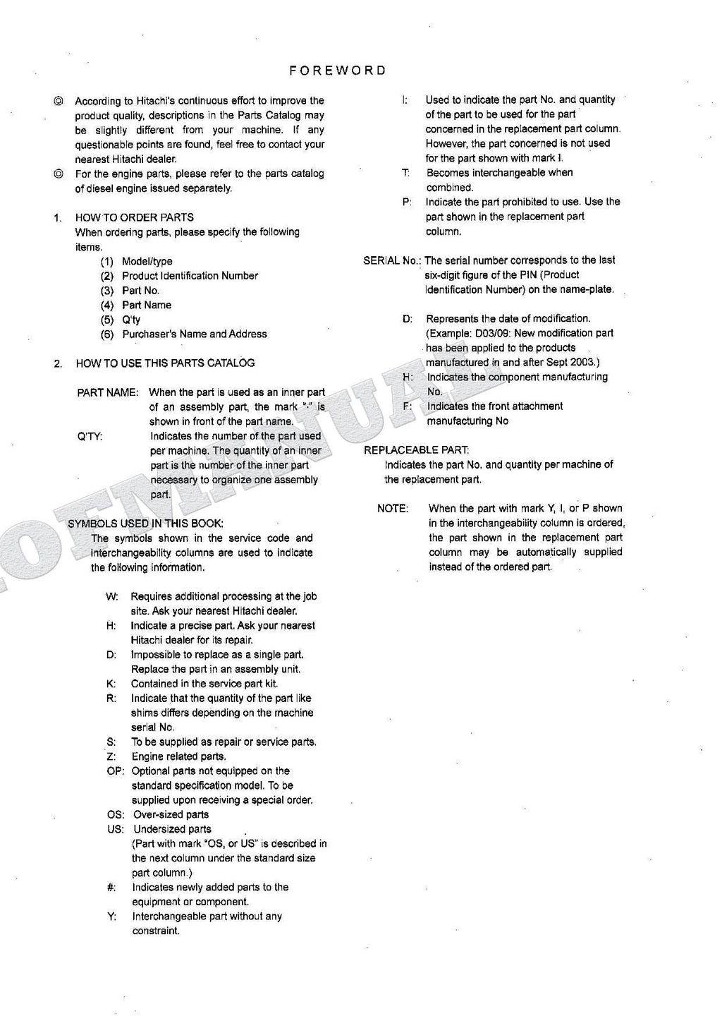 HITACHI ZAXIS ZX135UR Excavator Parts Catalog Manual SN 005001-