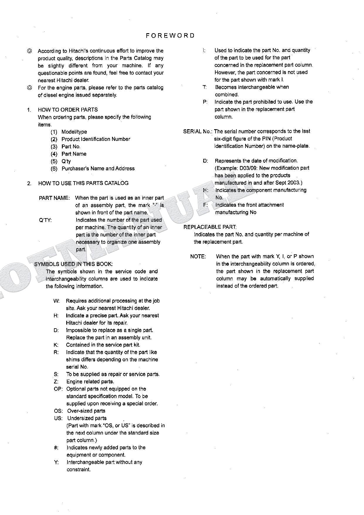 HITACHI ZAXIS ZX135UR Excavator Parts Catalog Manual SN 005001-
