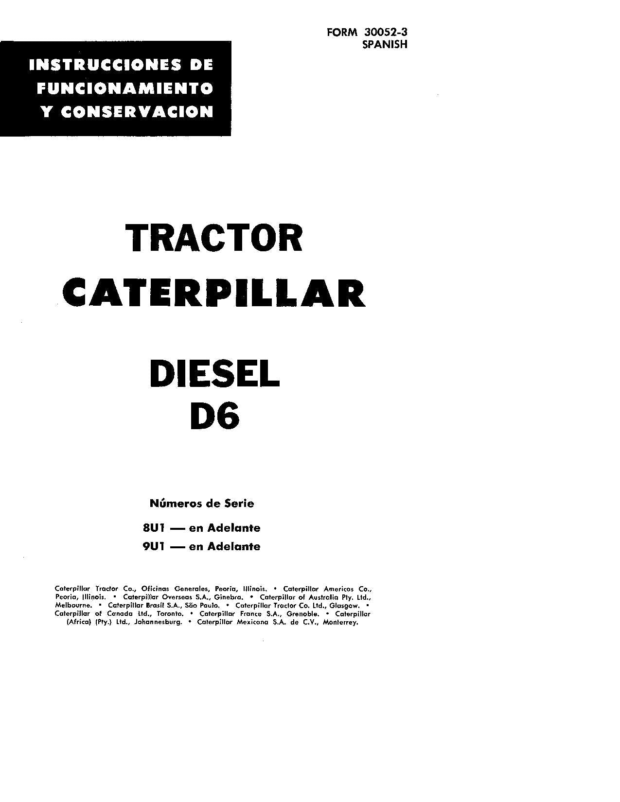 Caterpillar D6 Tractor de Cadenas Manual de Operación 9U1-Up 8U1-Up Español