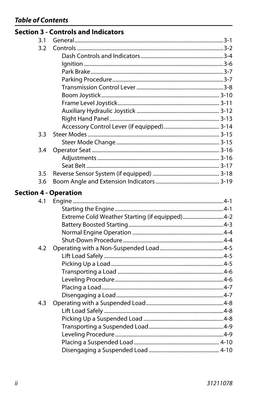 Manual del operador de mantenimiento y operación del manipulador telescópico JLG G15-44A