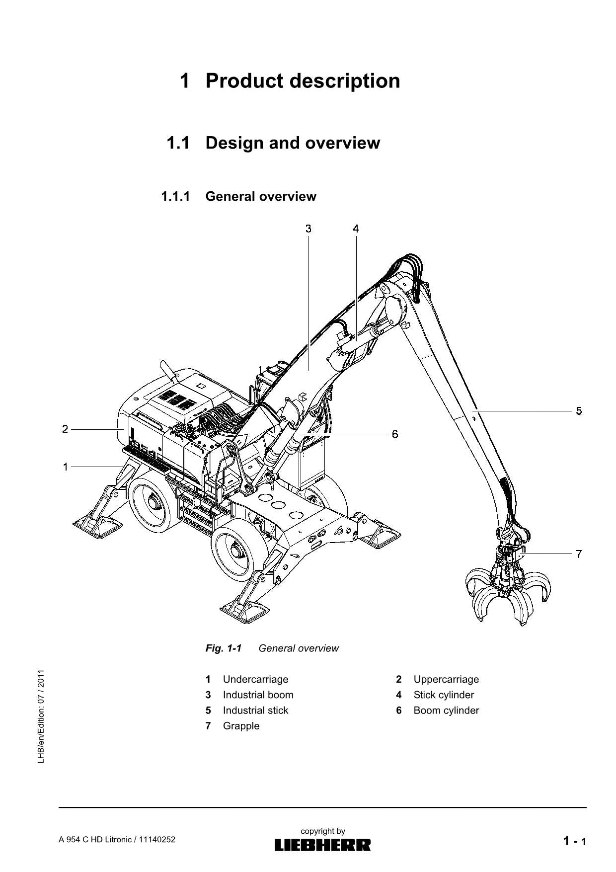Liebherr A954 C HD Litronic Excavator Operators manual