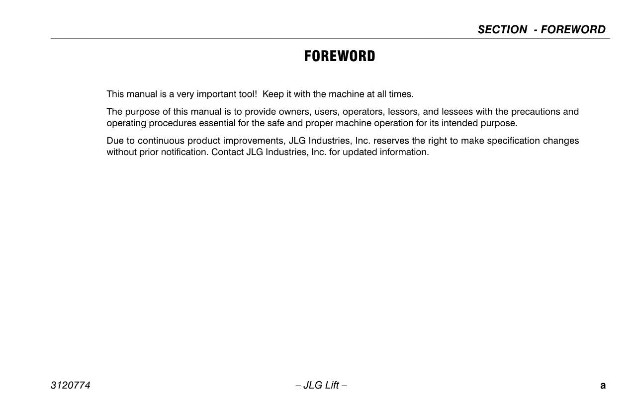 Manual del operador de mantenimiento y operación del mástil vertical JLG 12SP 15SP