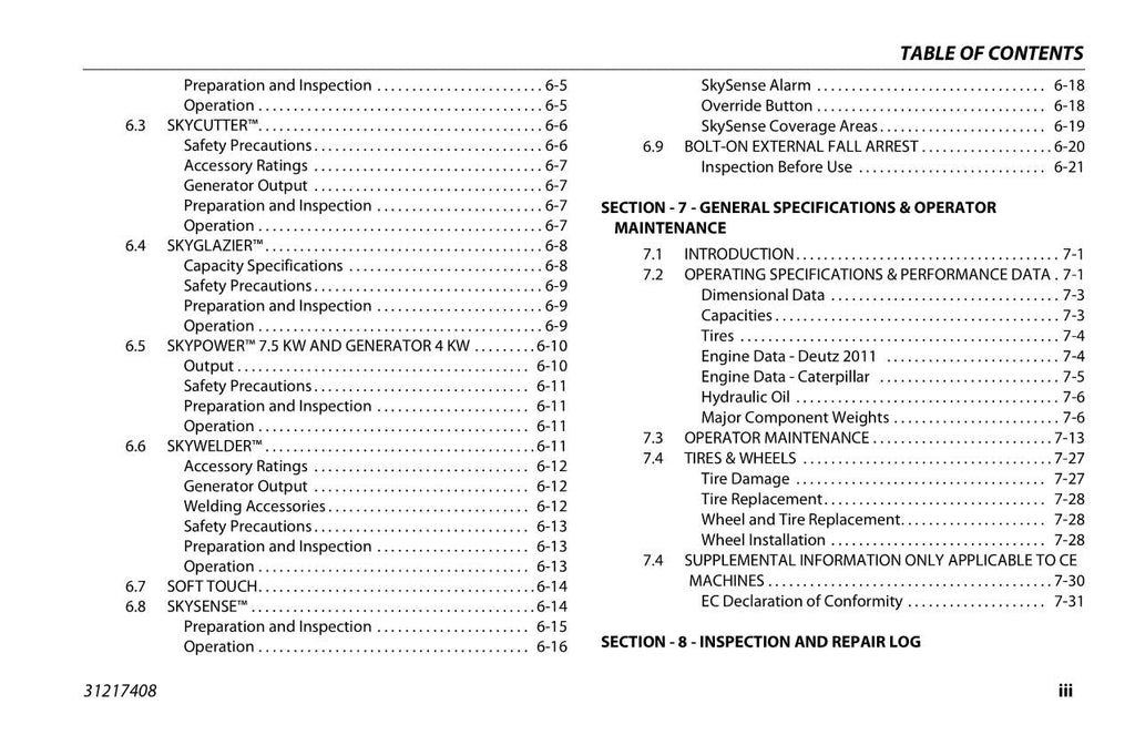 JLG 1250AJP Boom Lift Maintenance Operation Operators Manual 31217408