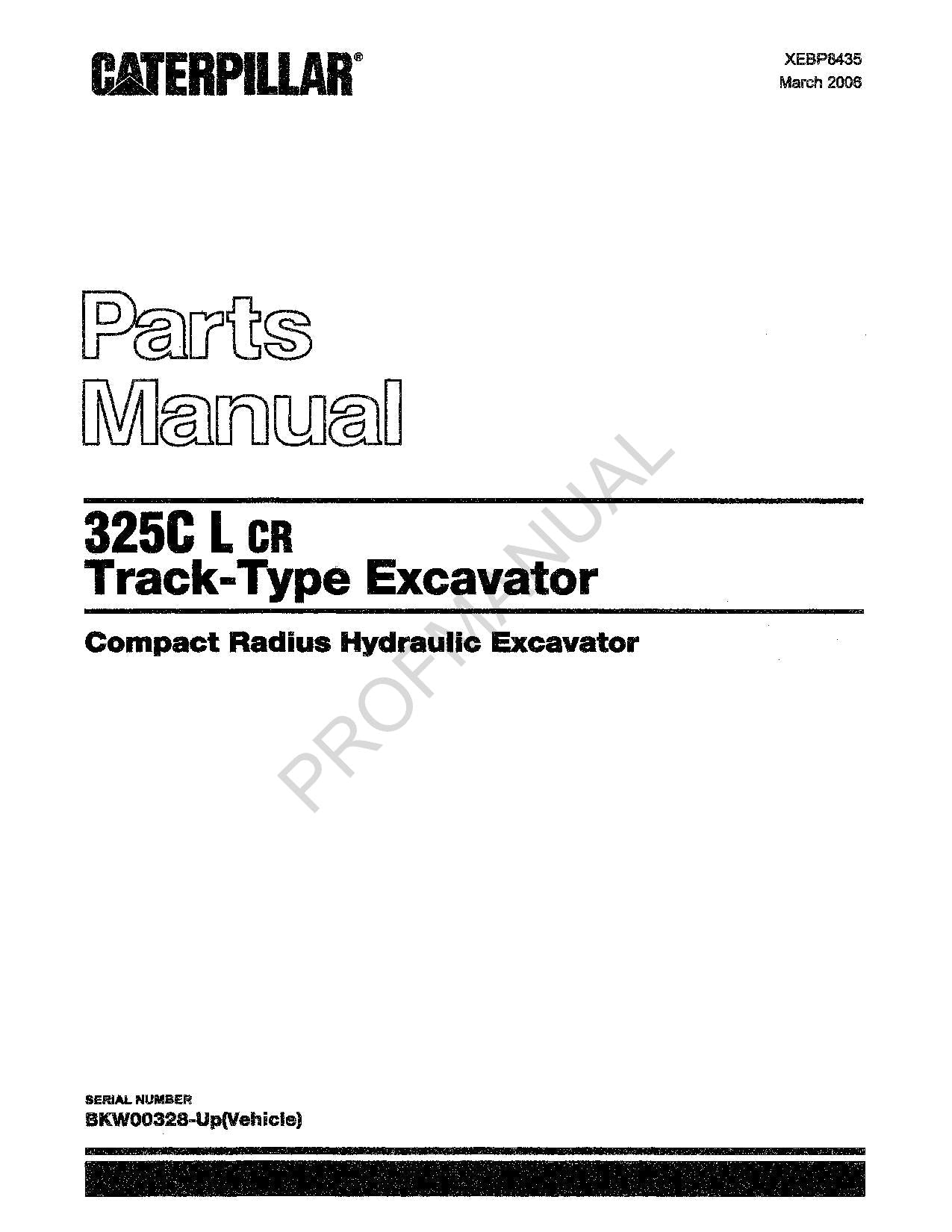 Caterpillar Cat 325C L CR Track Type Excavator Parts Catalog Manual