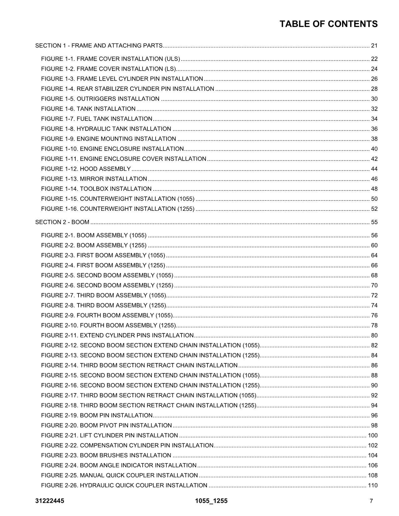 Manual del catálogo de piezas del manipulador telescópico JLG 1055 1255 31222445