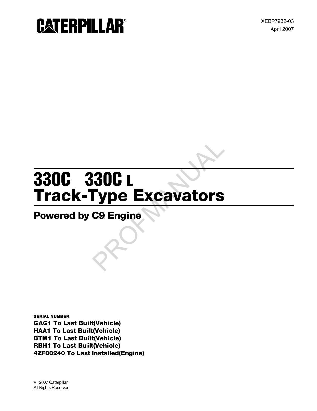 Caterpillar Cat 330C 330C L Track Type Excavator Parts Catalog Manual