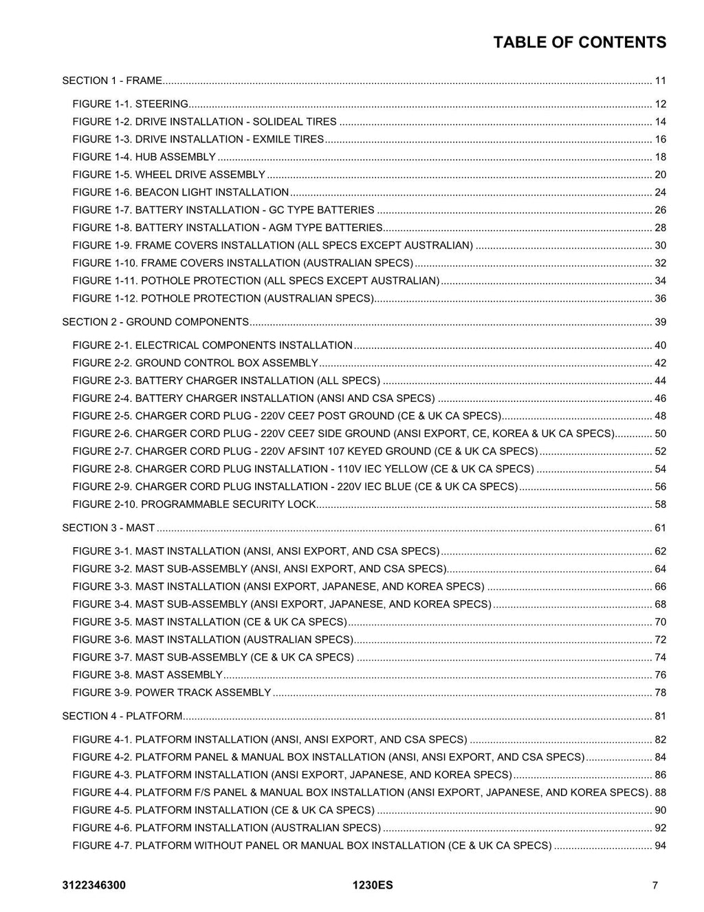 JLG 1230ES Vertical Mast Parts Catalog Manual 3122346300