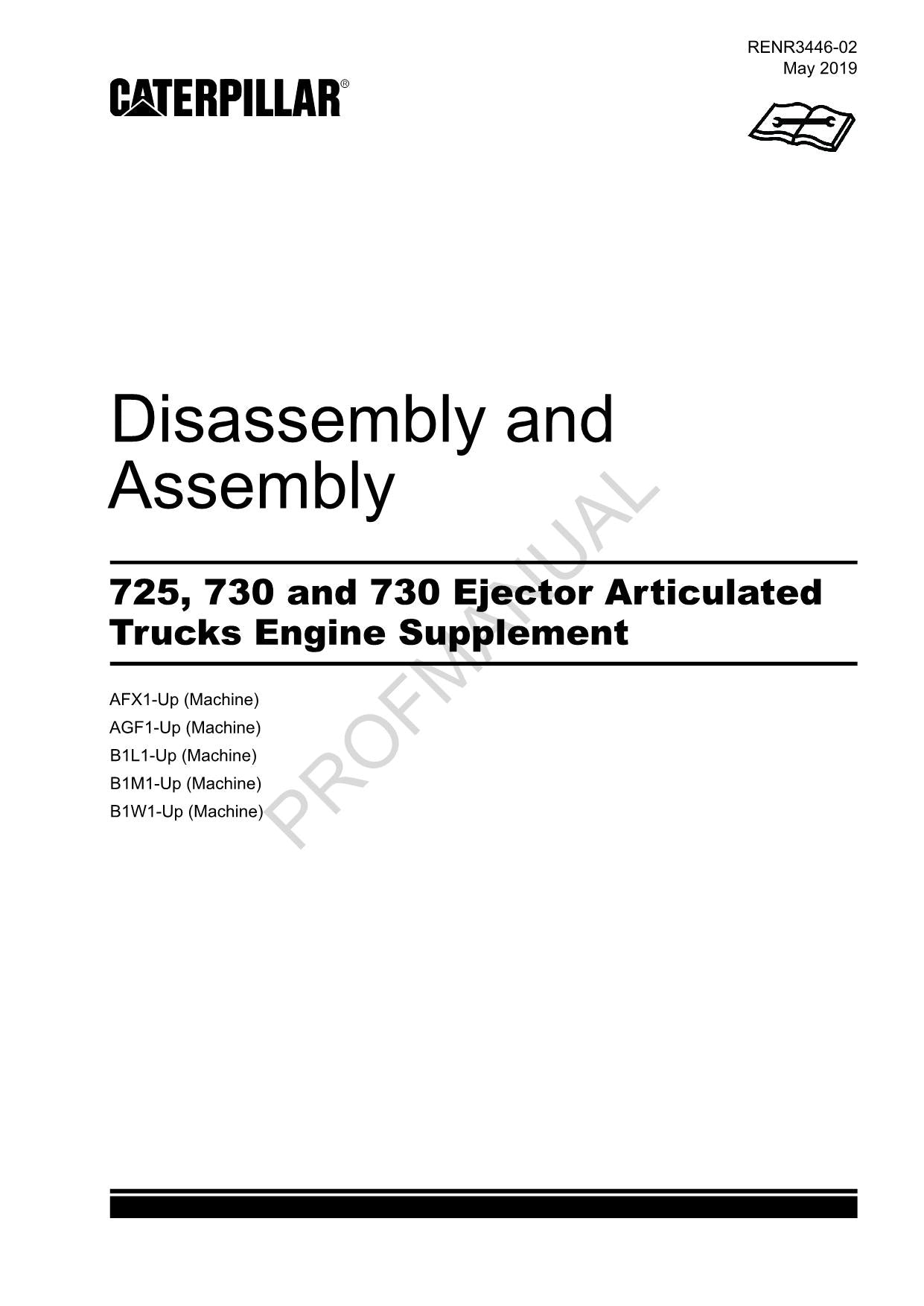 Caterpillar 725 730 730 Ejector TRUCK Engine Suppl Disass Assem Service Manual