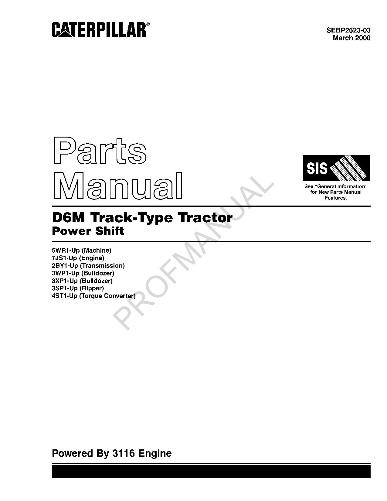Catálogo de piezas con transmisión asistida para tractor de cadenas Caterpillar D6M Manual SEBP2623