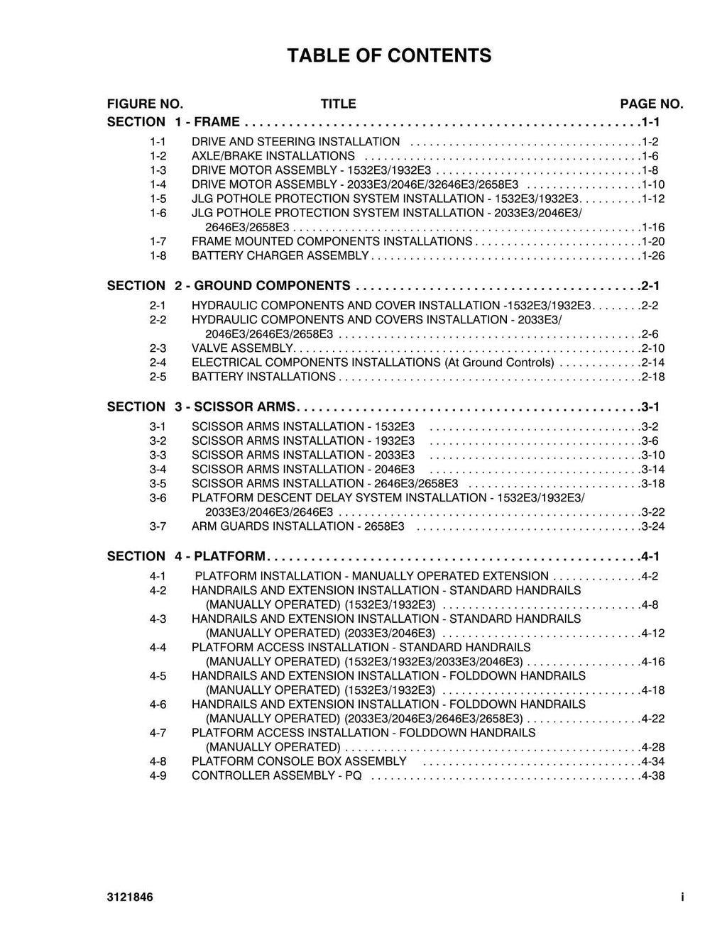 JLG 1532E3 1932E3 2033E3 2046E3 2646E3 2658E3 Scissor Parts Catalog Manual