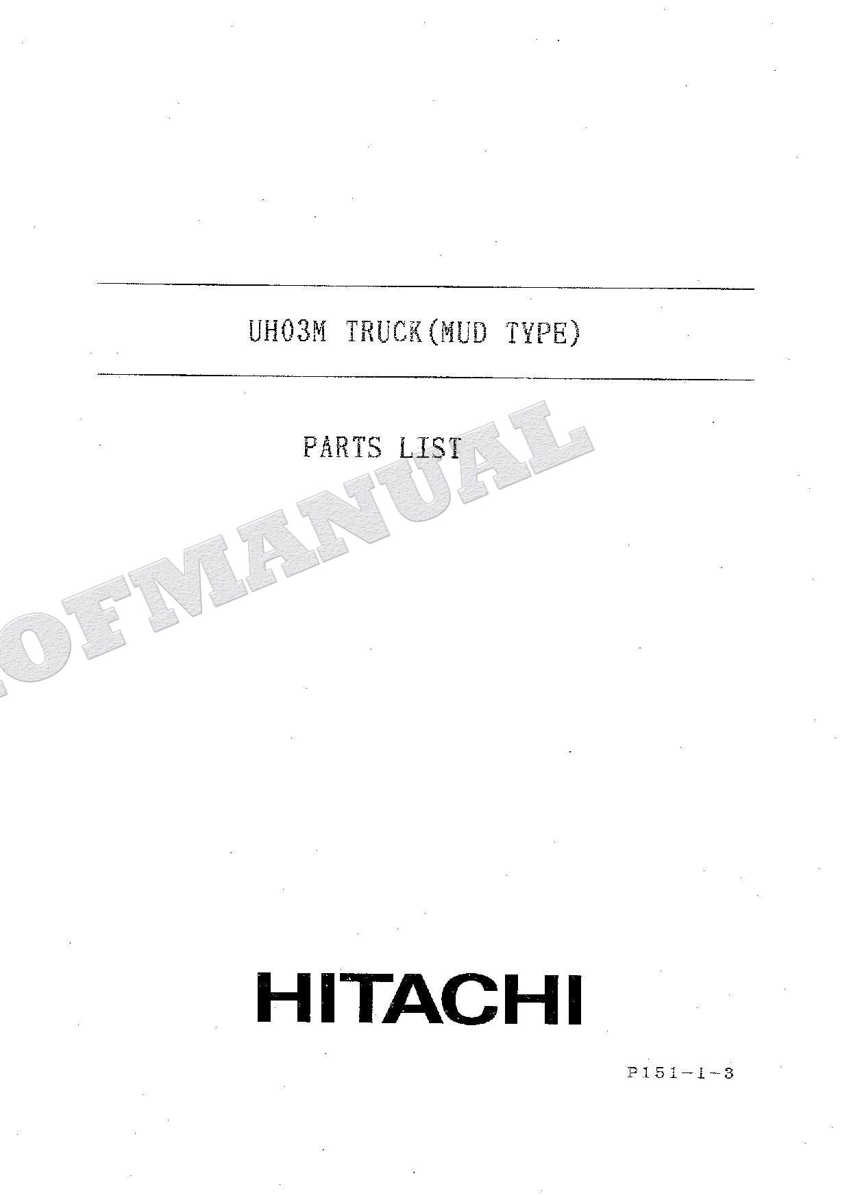 HITACHI UH03M Truck Mud Type Truck Parts Catalog Manual