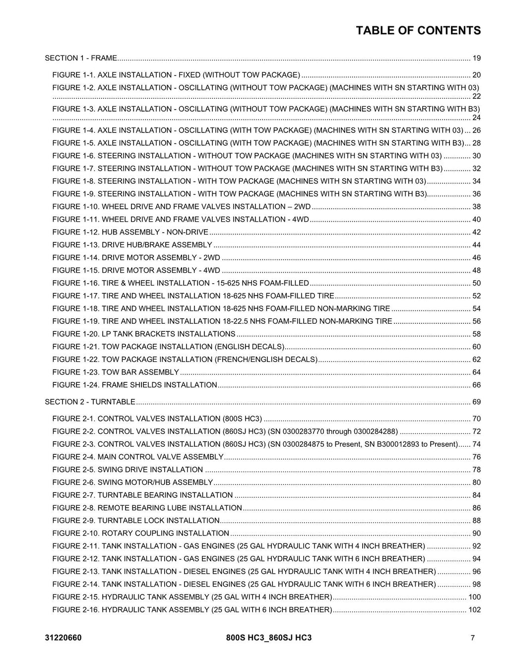 JLG 800S HC3 860SJ HC3 Boom Lift Parts Catalog Manual 31220660