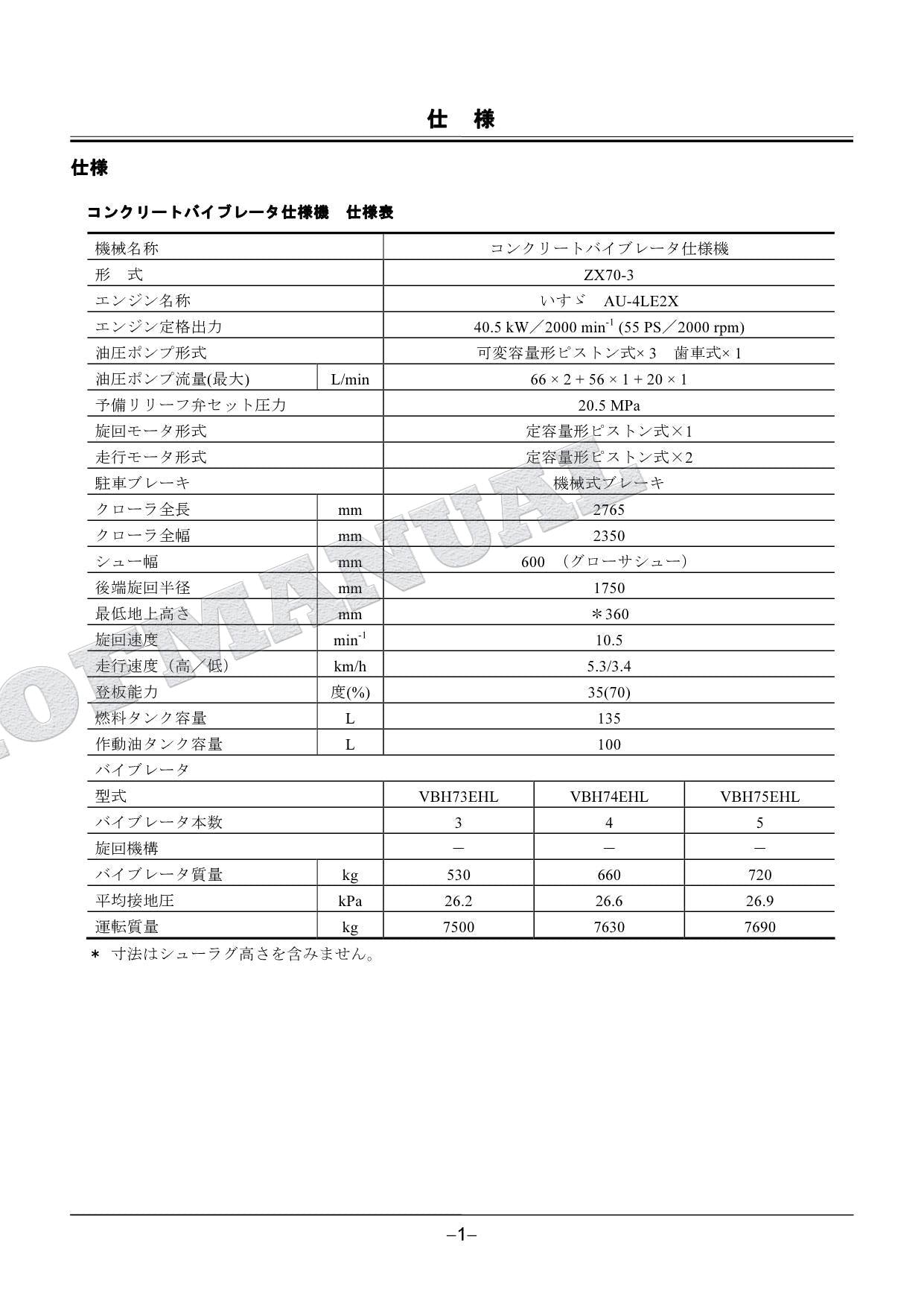 HITACHI ZAXIS ZX70-3 Excavator Concrete Vibrator Excavator Parts Catalog Manual