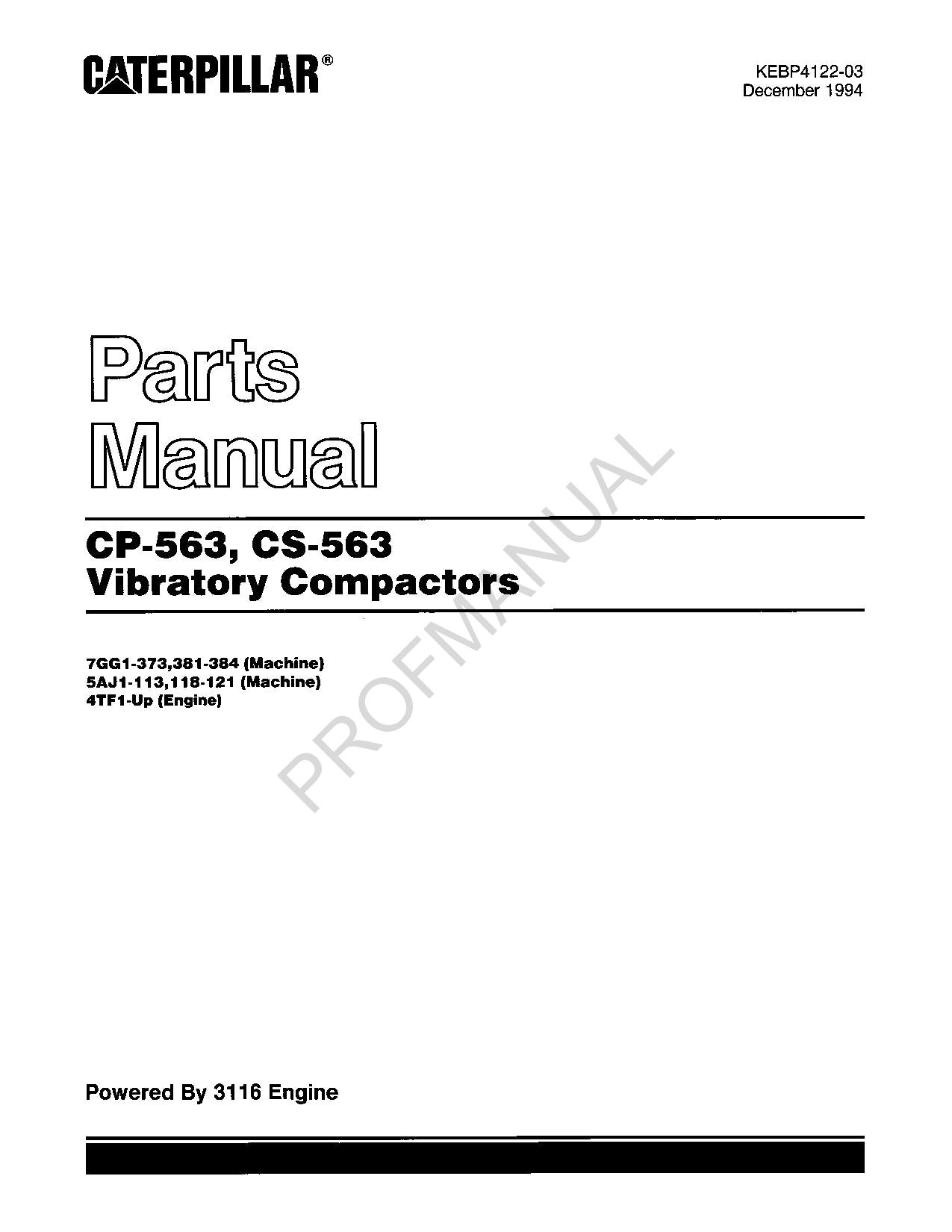Caterpillar CP 563 CS 563 Vibratory Compactor Parts Catalog Manual