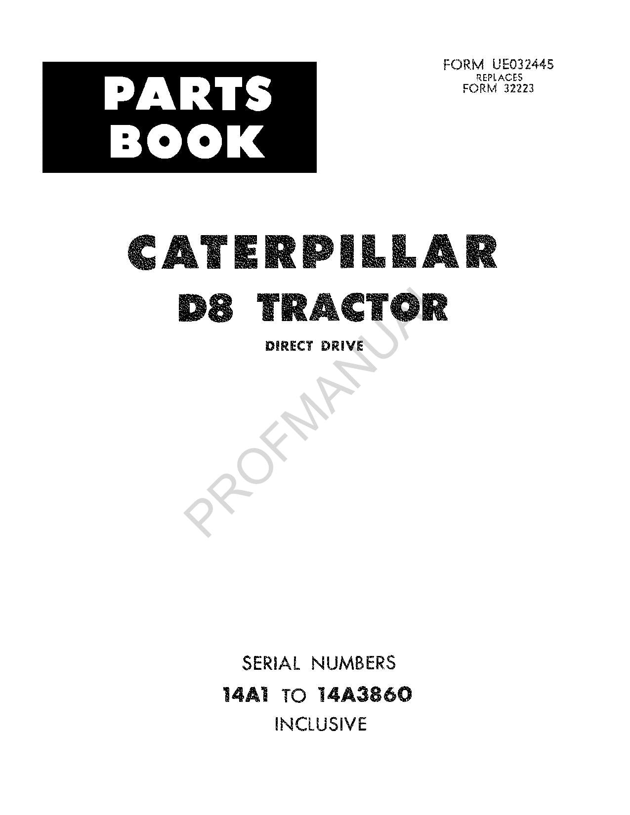 Caterpillar Cat D8 Tractor Parts Catalog Manual ser 14A1-3860
