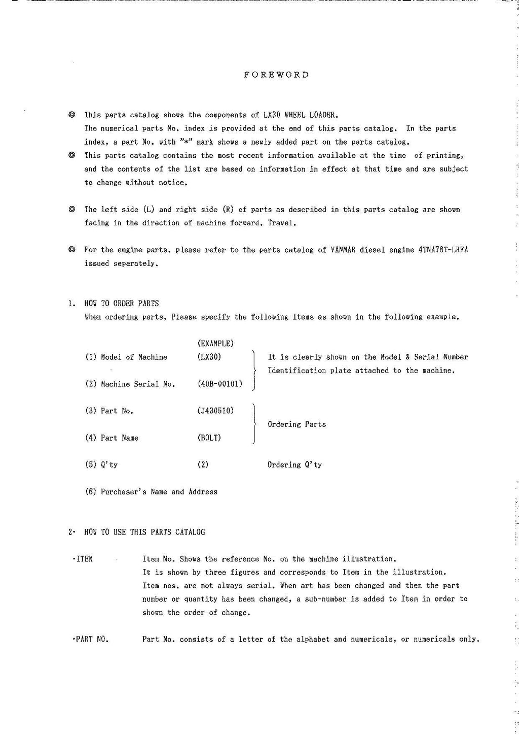 Hitachi LX30 Wheel Loader Parts Catalog Manual SN 00101-up