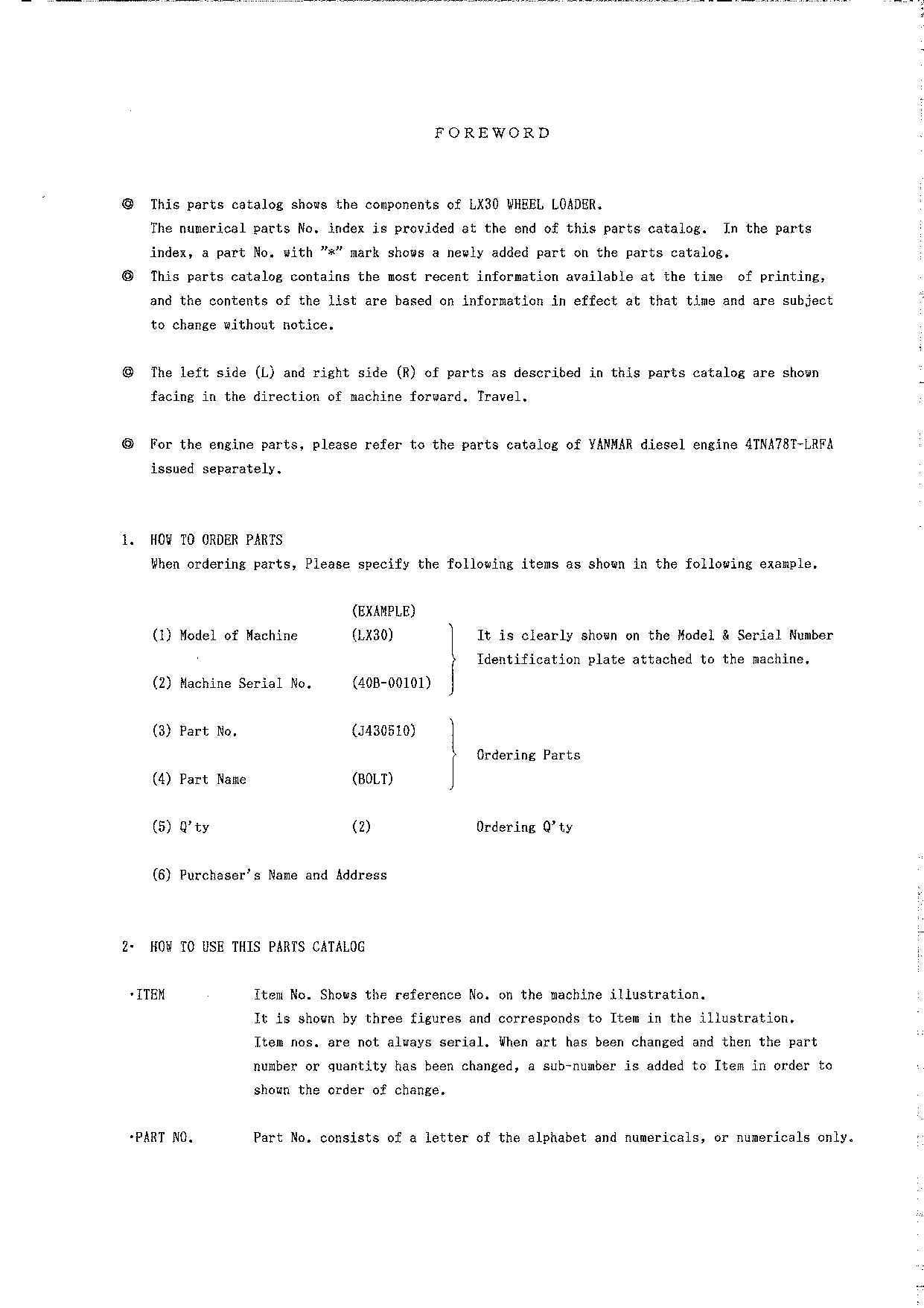 Hitachi LX30 Wheel Loader Parts Catalog Manual SN 00101-up