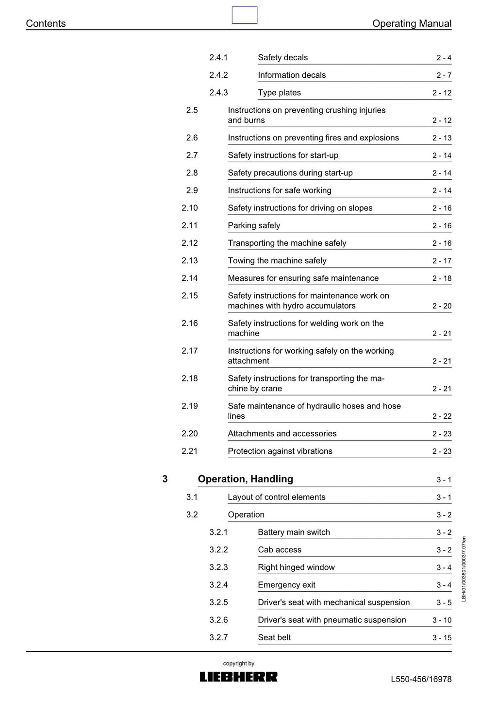 Liebherr L550 2plus2 Wheel Loader Operators manual