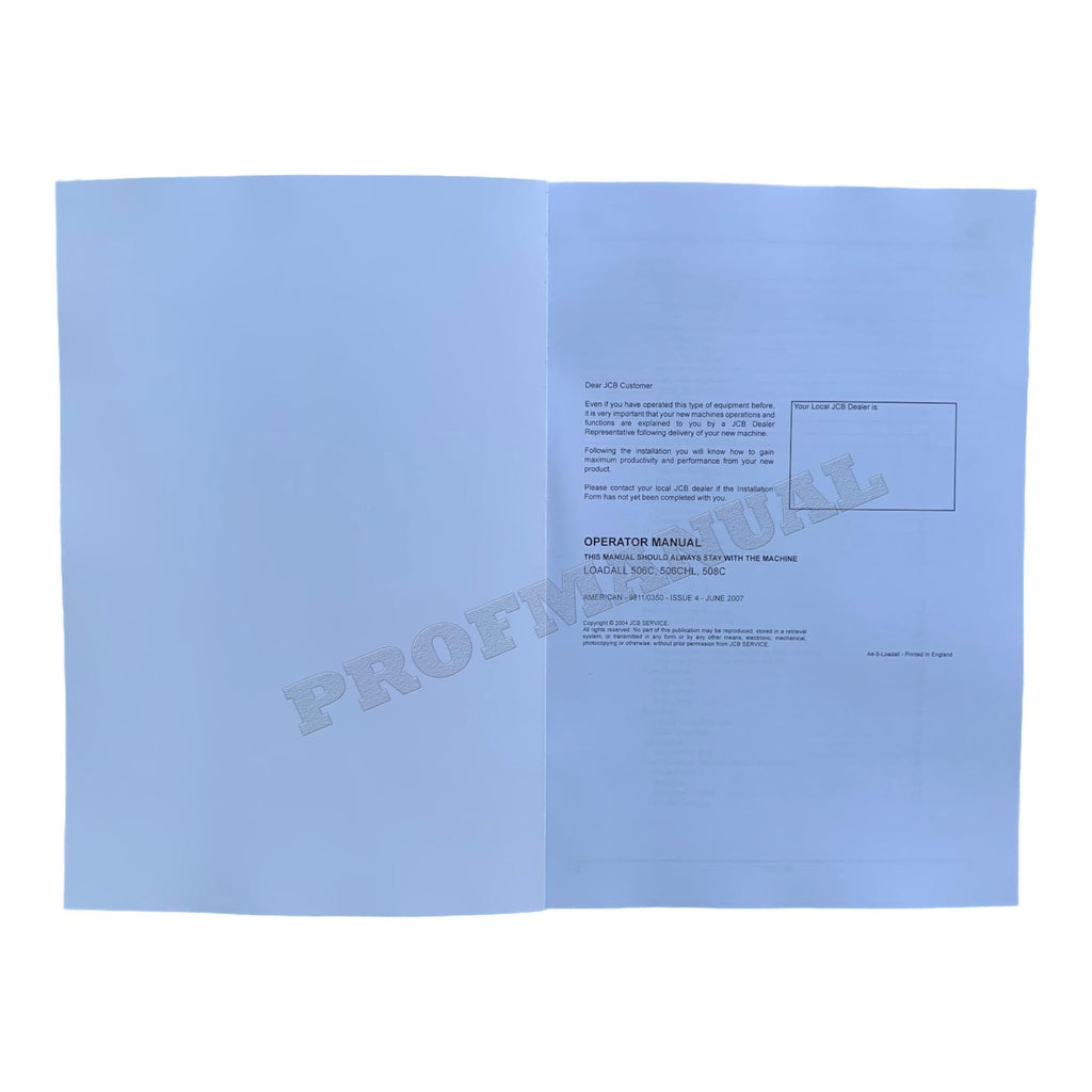 JCB 506C 506CHL 508C Telescopic Handler Operators Manual