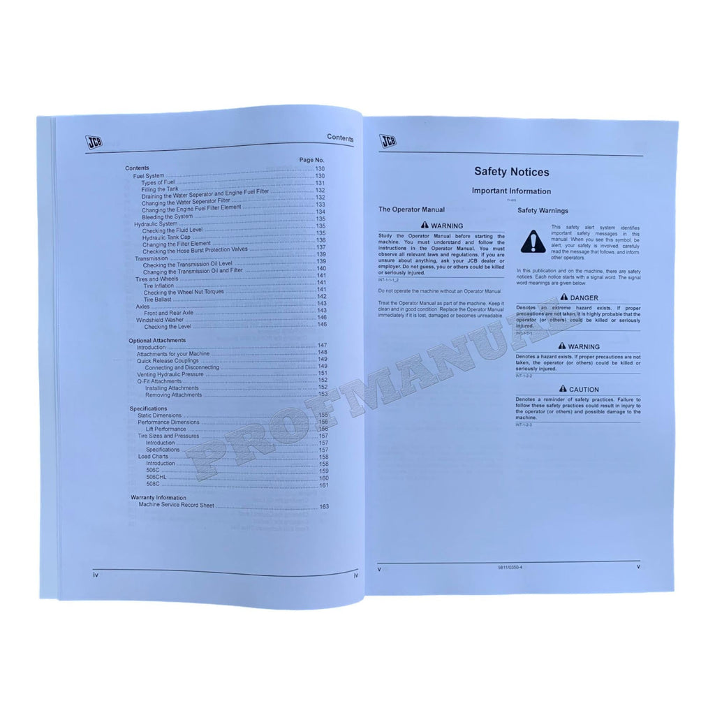 JCB 506C 506CHL 508C Telescopic Handler Operators Manual