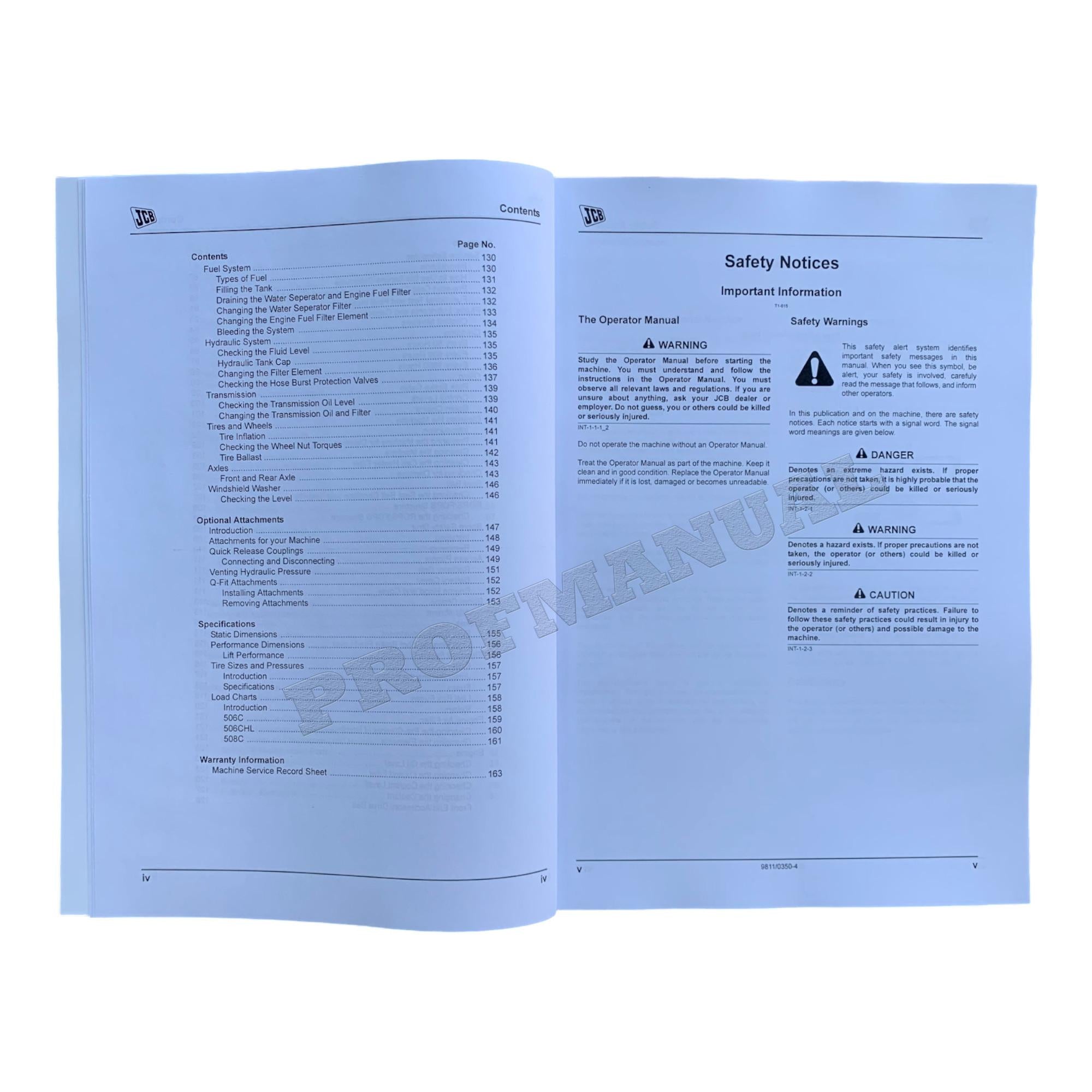 JCB 506C 506CHL 508C Telescopic Handler Operators Manual