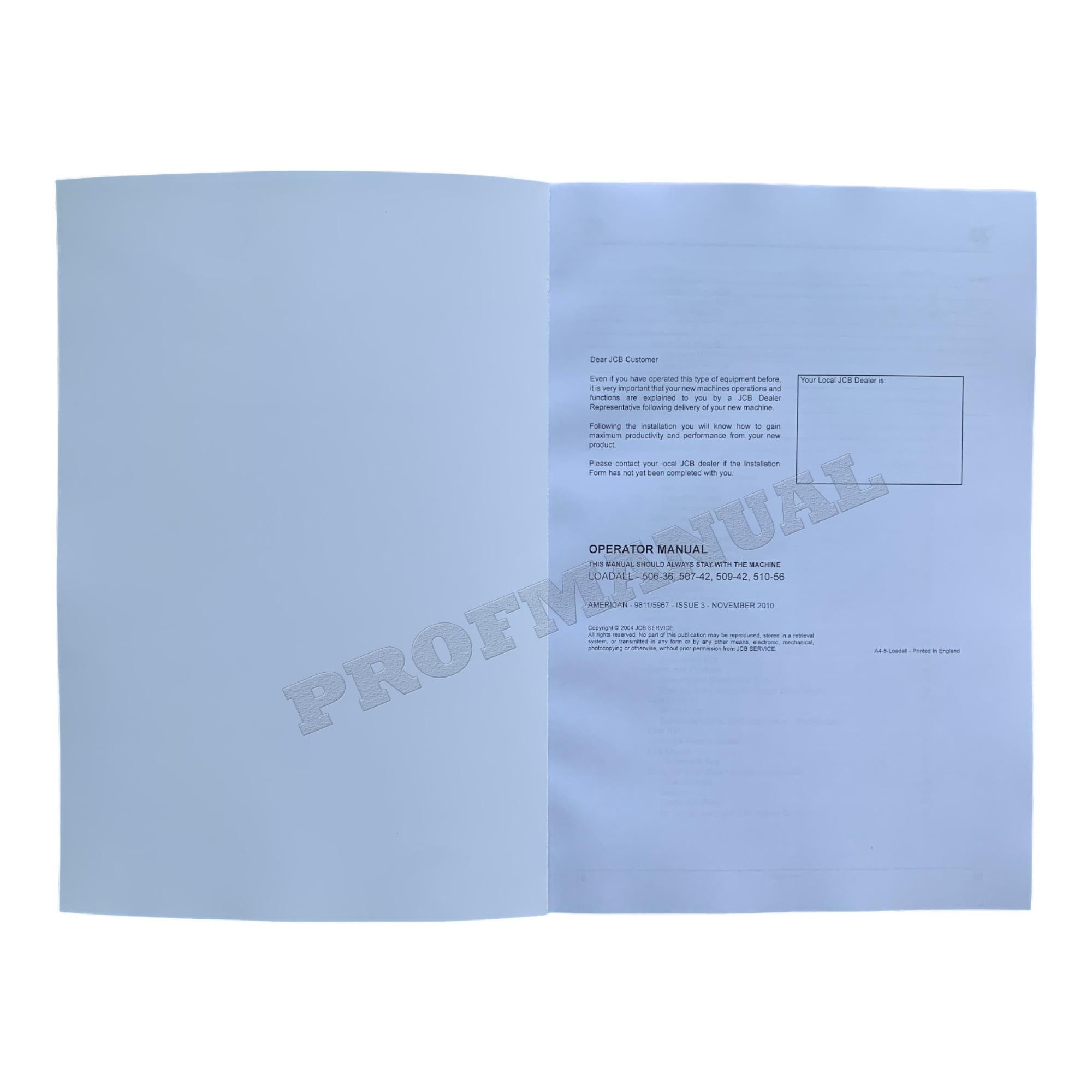 JCB 506-36 507-42 509-42 510-56 Telescopic Handler Operators Manual