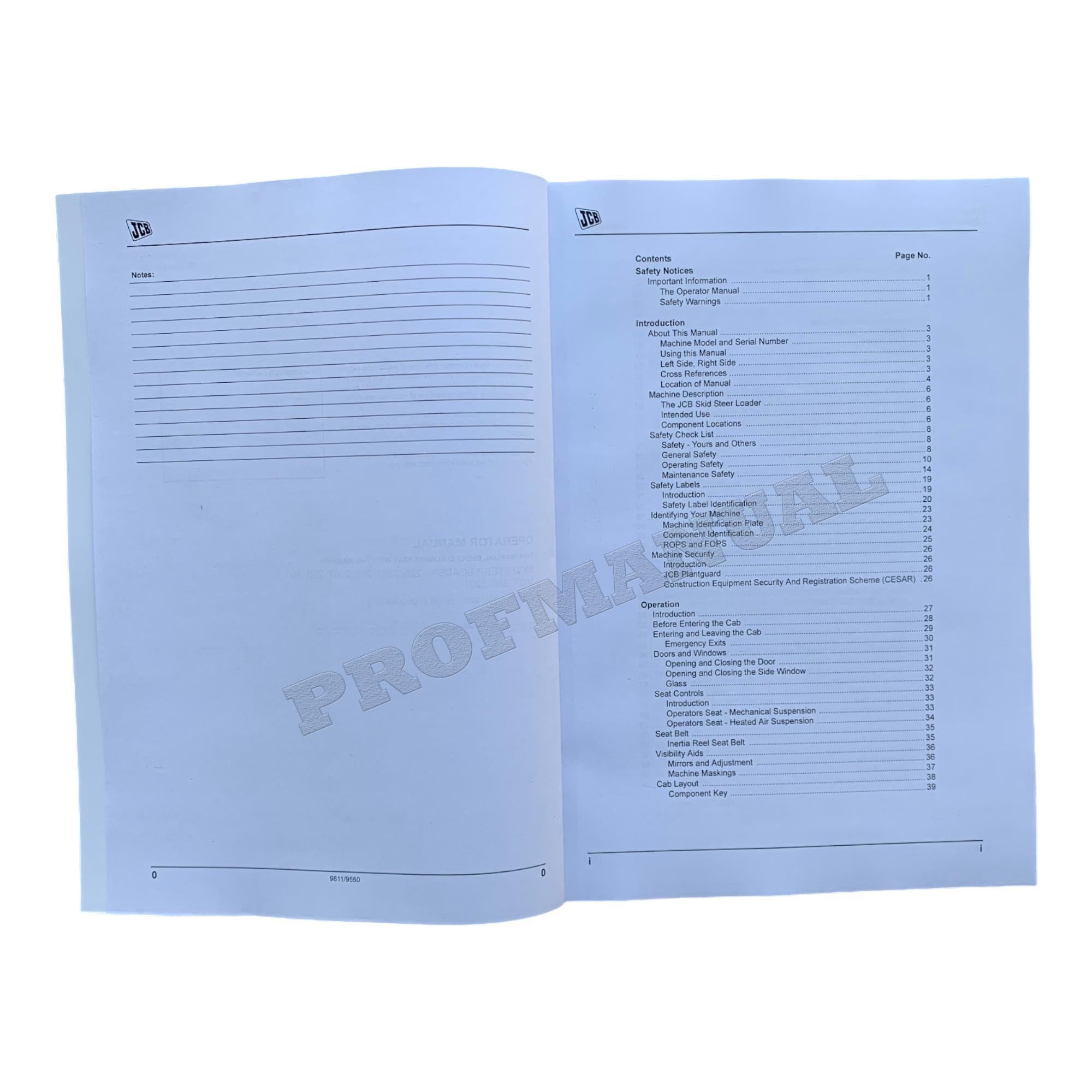 JCB 300 300T 330 320T SKID STEER LOADER Operators Manual 9811_9550