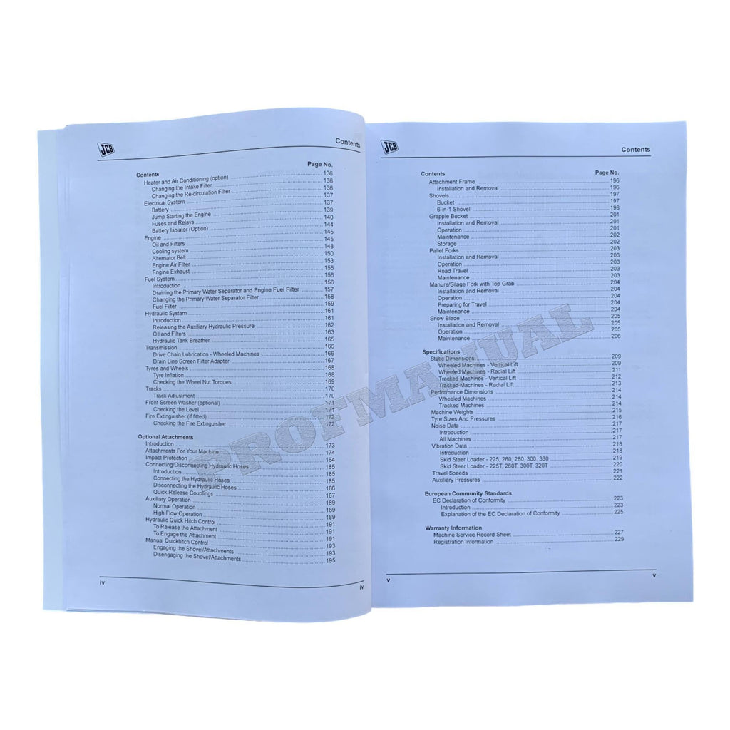 JCB 225 225T 260 260T 280 SKID STEER LOADER Operators Manual 9811_9550