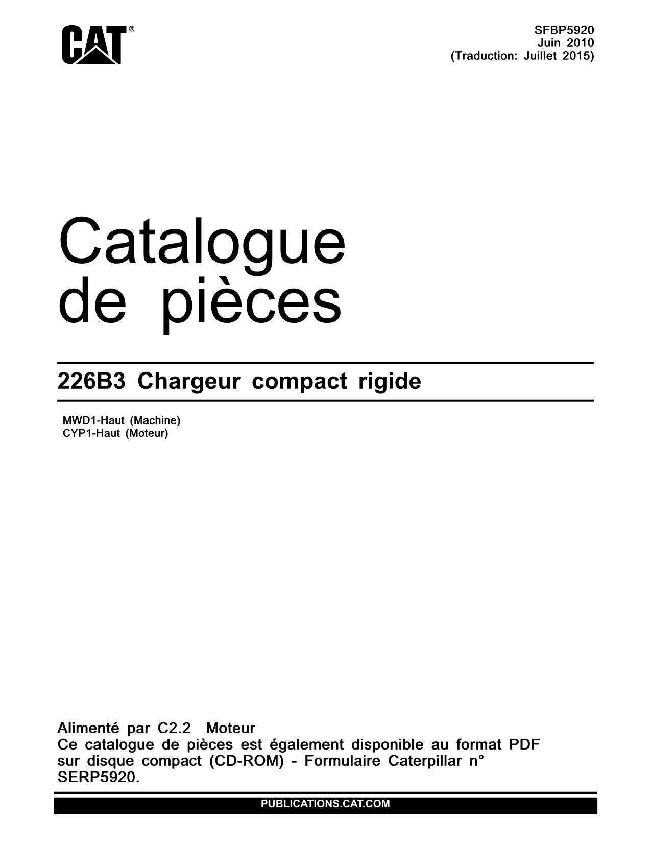Caterpillar 226B3 Cargador compacto rígido Manual de catálogo de piezas SFBP5920