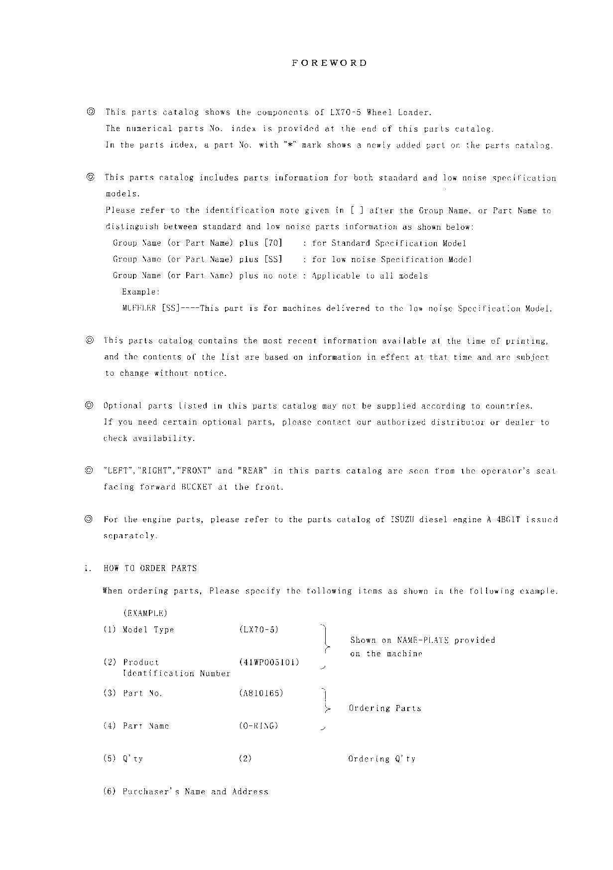 Hitachi LX70-5 Wheel Loader Parts Catalog Manual SN 005101-up