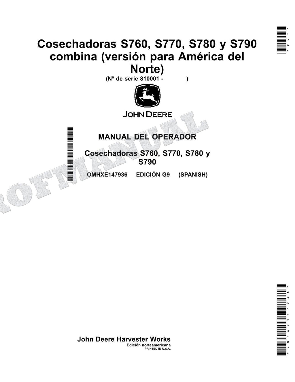 John Deere S760 S770 S780 S790 COMBINAR Manual del Operador Español SN 810001 -