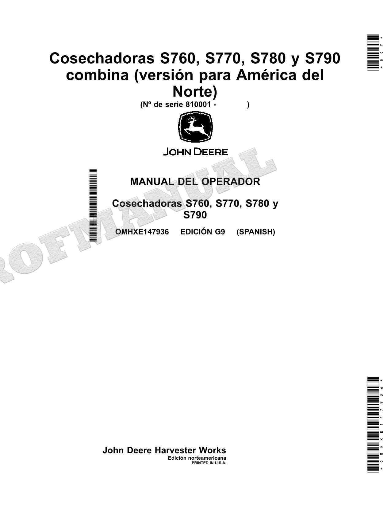 John Deere S760 S770 S780 S790 COMBINAR Manual del Operador Español SN 810001 -