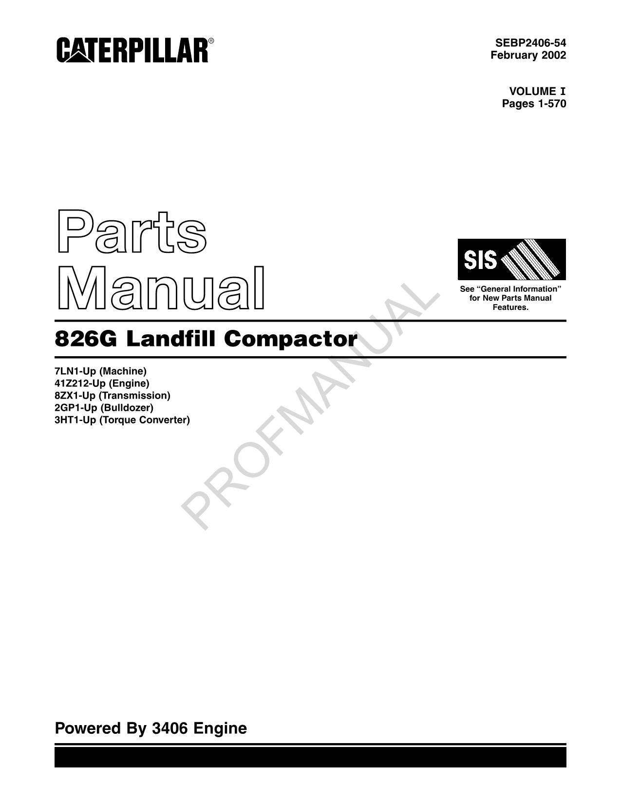 Caterpillar Cat 826G Landfill Compactor Parts Catalog Manual SEBP2406