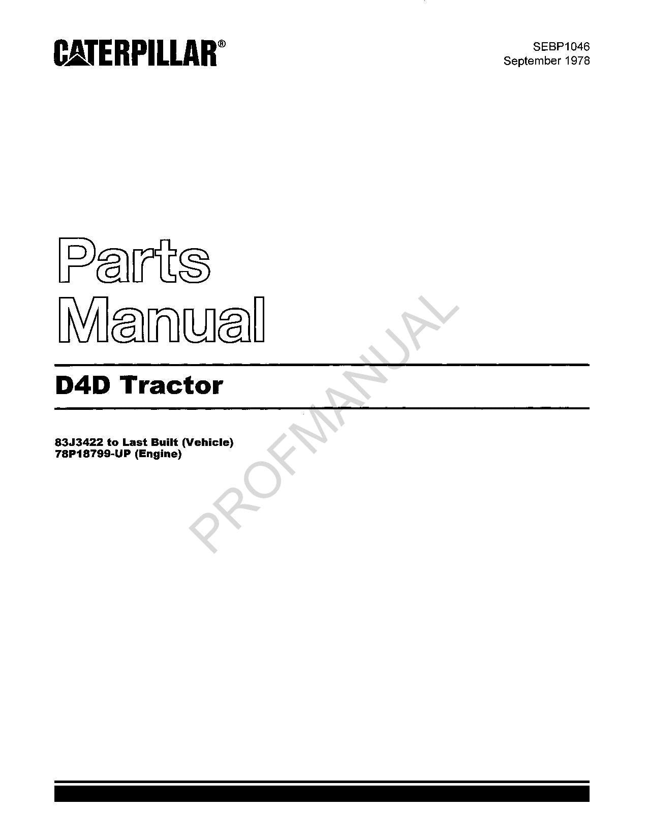 Caterpillar Cat D4D Tractor Parts Catalog Manual SEBP1046
