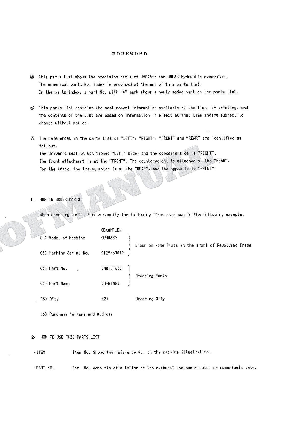 HITACHI UH045-7 UH063 Equip Component Excavator Parts Catalog Manual P129-E1-5