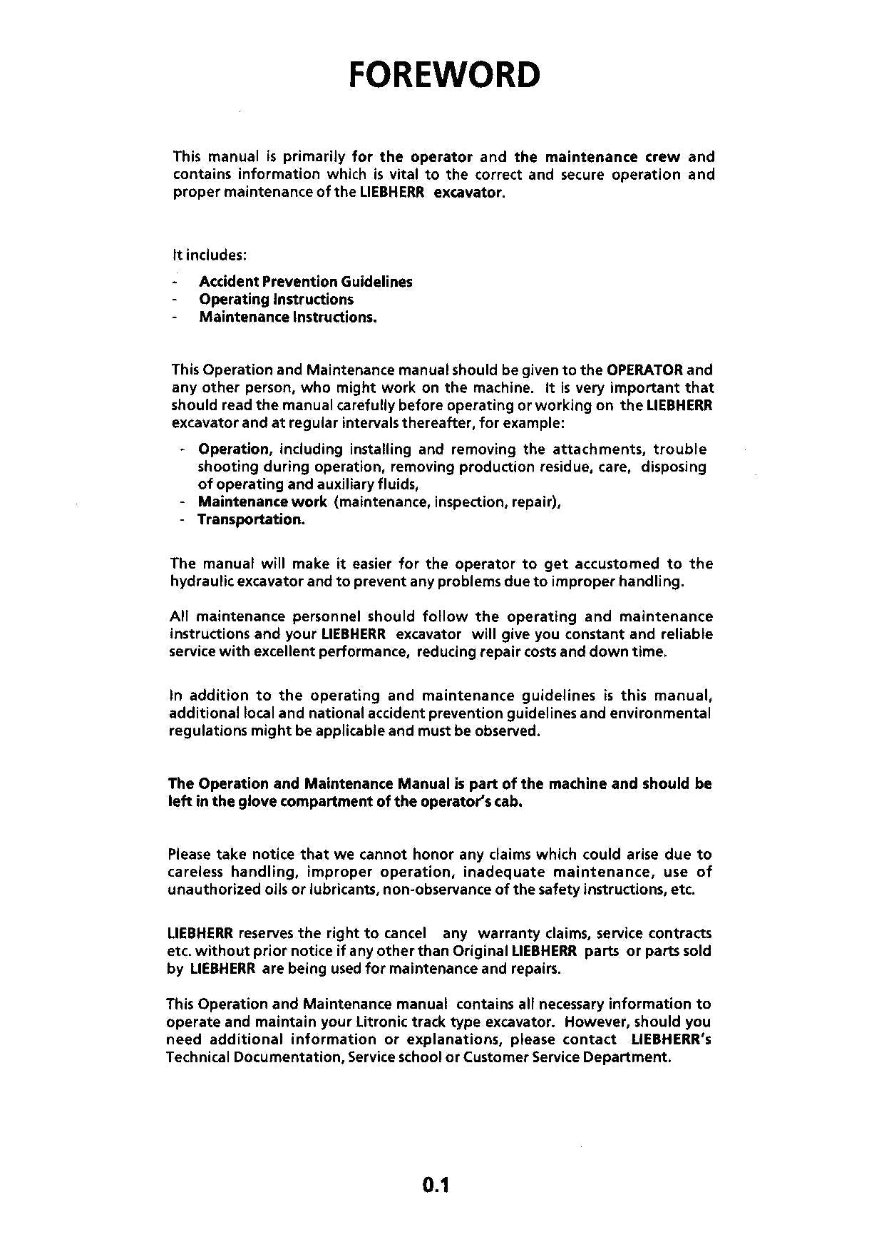 Liebherr R944 B Litronic Excavator Operators manual serial 14612