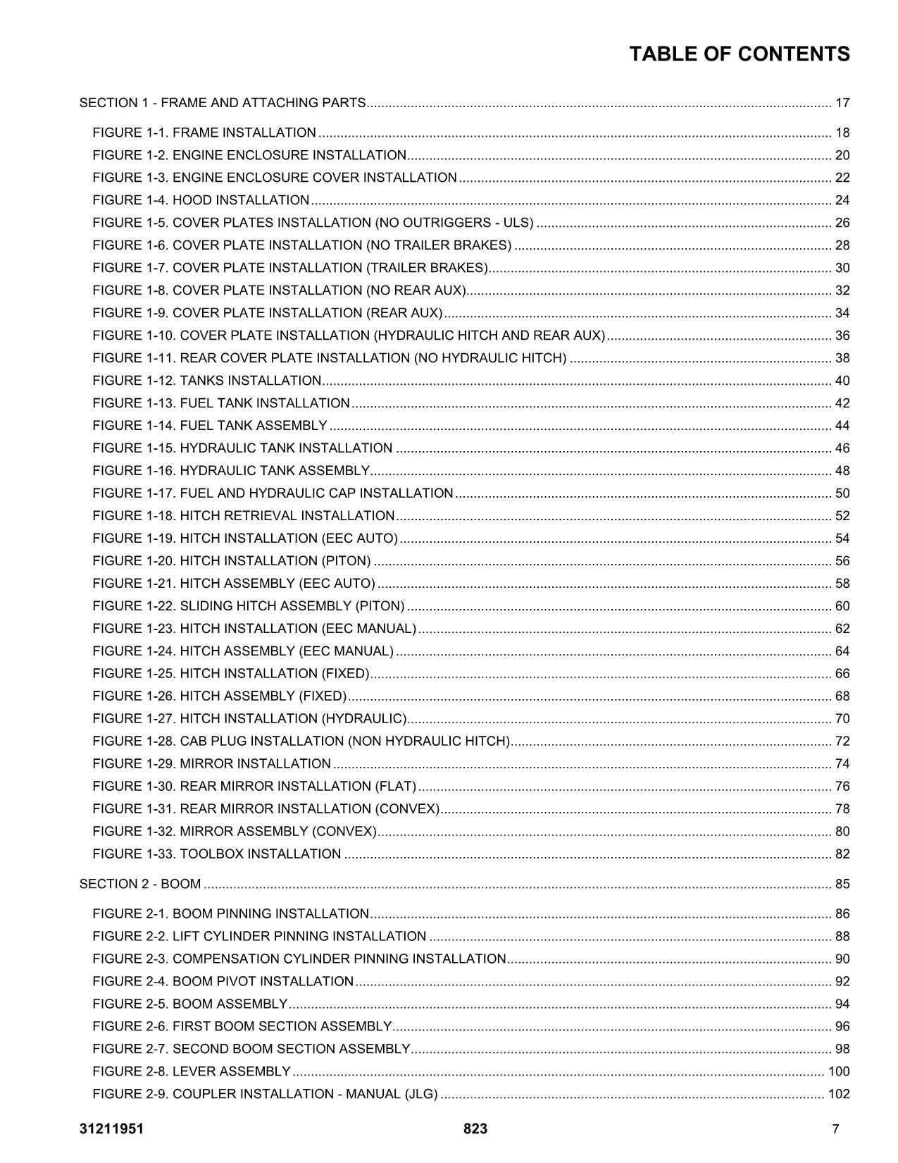 Manual del catálogo de piezas del manipulador telescópico JLG 823