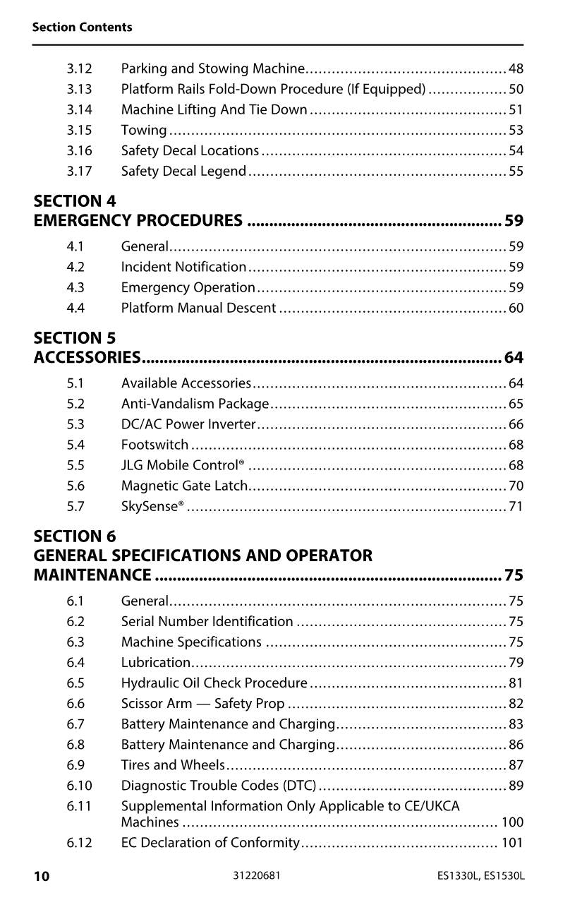 Manual del operador de mantenimiento y operación de elevadores de tijera JLG ES1330L ES1530L 31220681