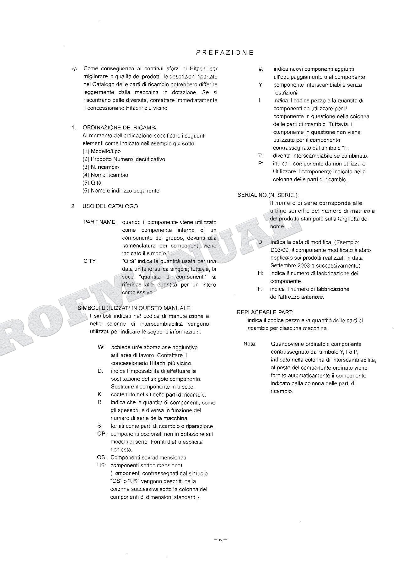 HITACHI ZX110 110M 110-E Equipment Component Excavator Parts Catalog Manual