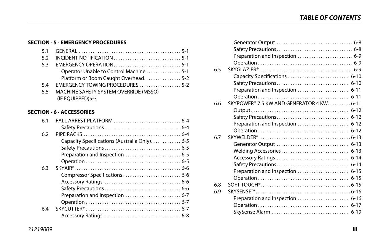 JLG 800AJ Boom Lift Maintenance Operation Operators Manual 31219009