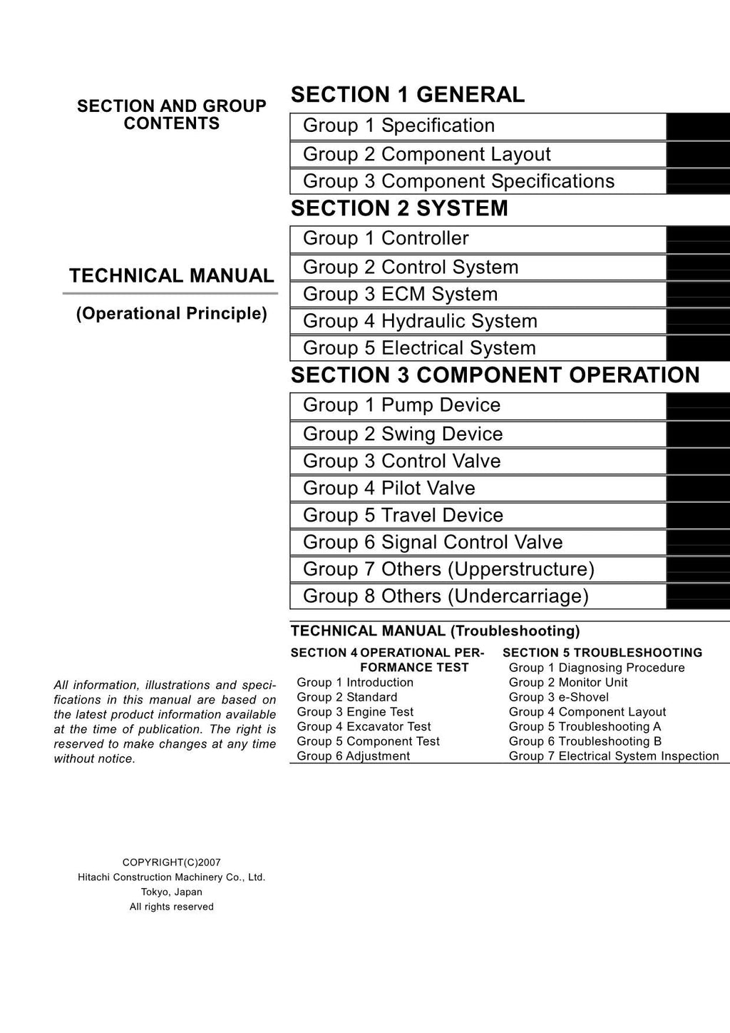 HITACHI ZX180LCN-3 Excavator Operational Principle Technical Manual