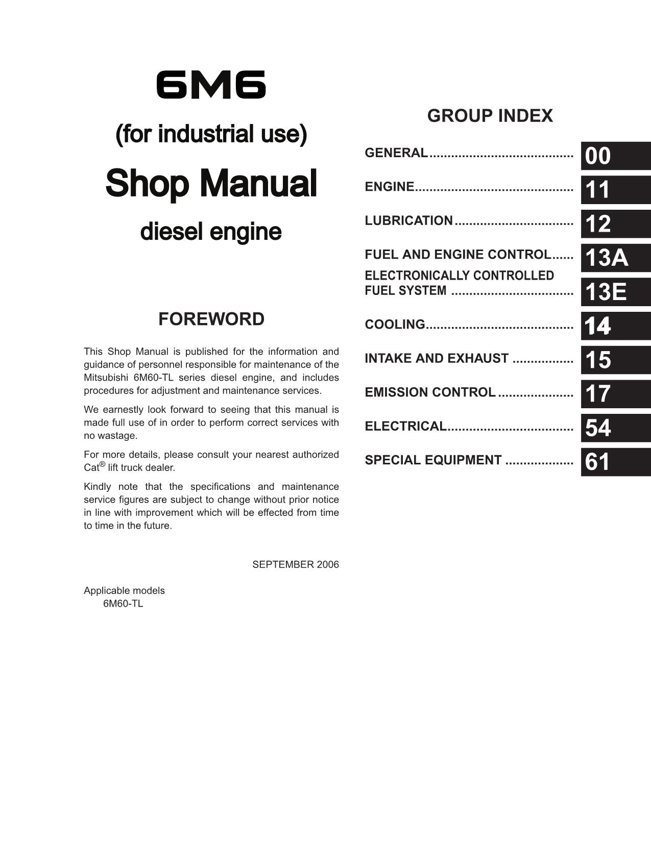 Manual de servicio del motor diésel Caterpillar Lift Truck 6M60-TL