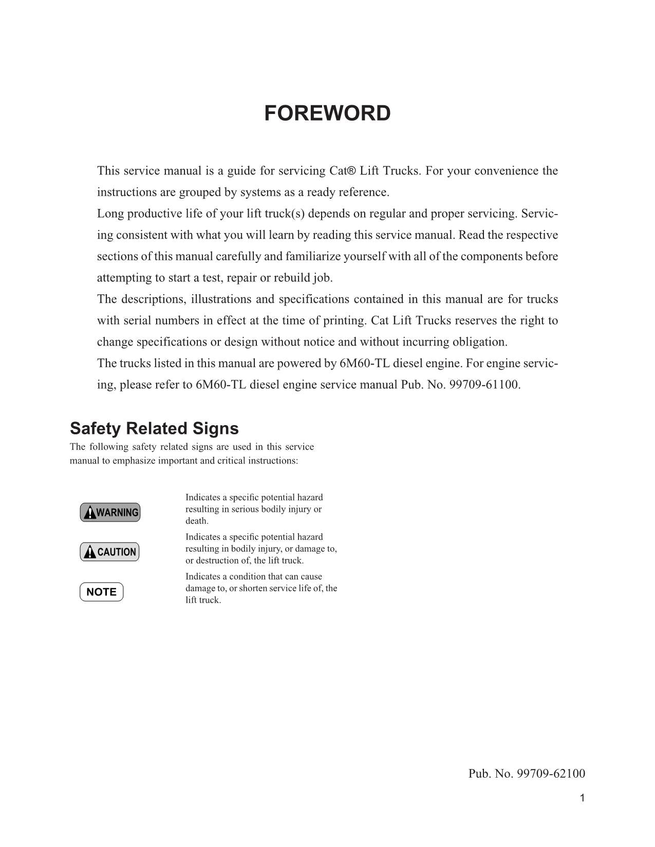 Manual de servicio de opciones de mástil de chasis para carretillas elevadoras Caterpillar DP80 y DP90