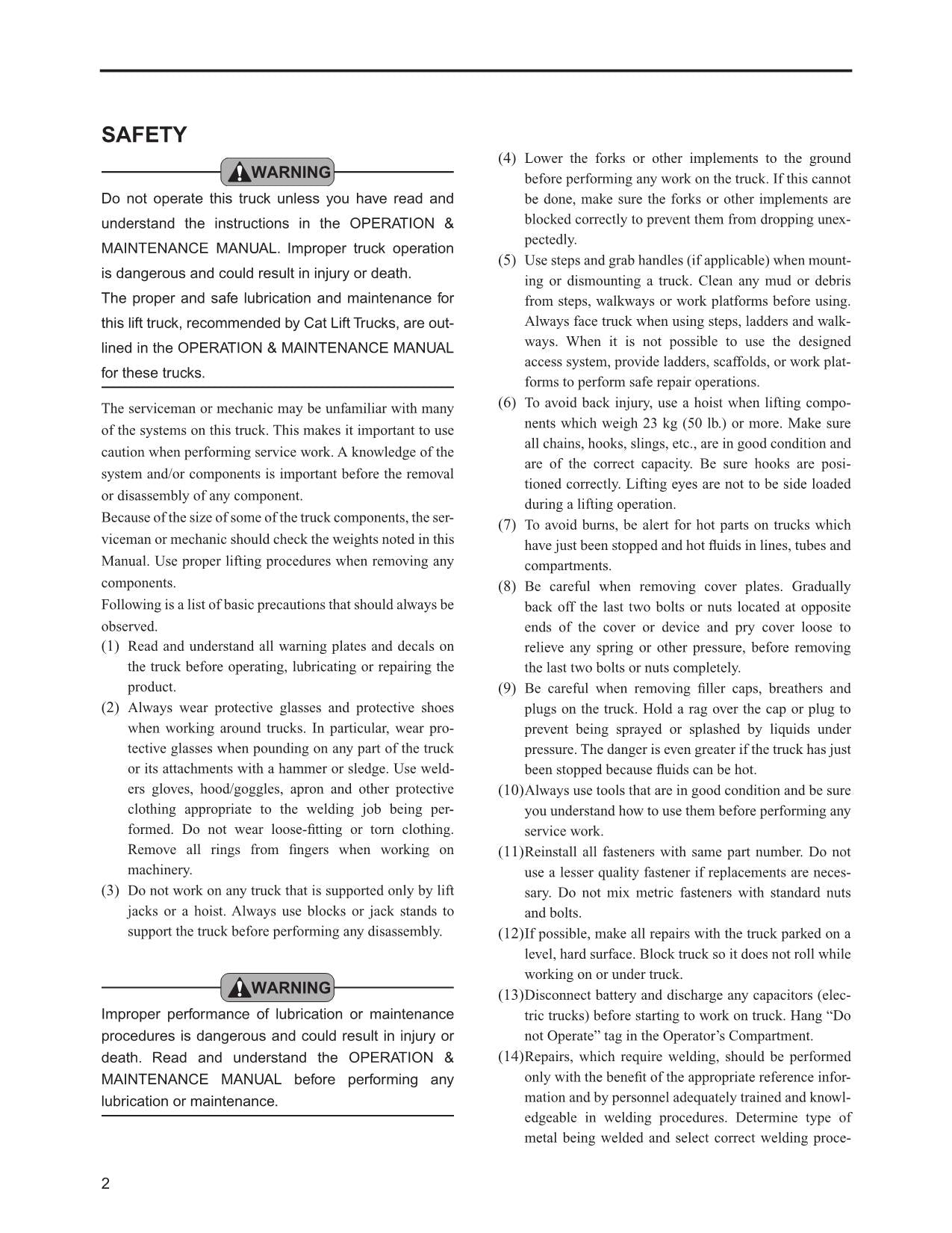 Manual de servicio de opciones de mástil de chasis para carretillas elevadoras Caterpillar DP80 y DP90