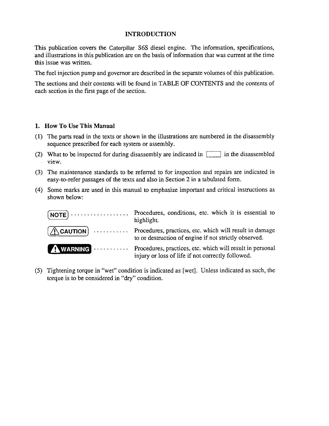 Manual de servicio del motor diésel Caterpillar Lift Truck S6S
