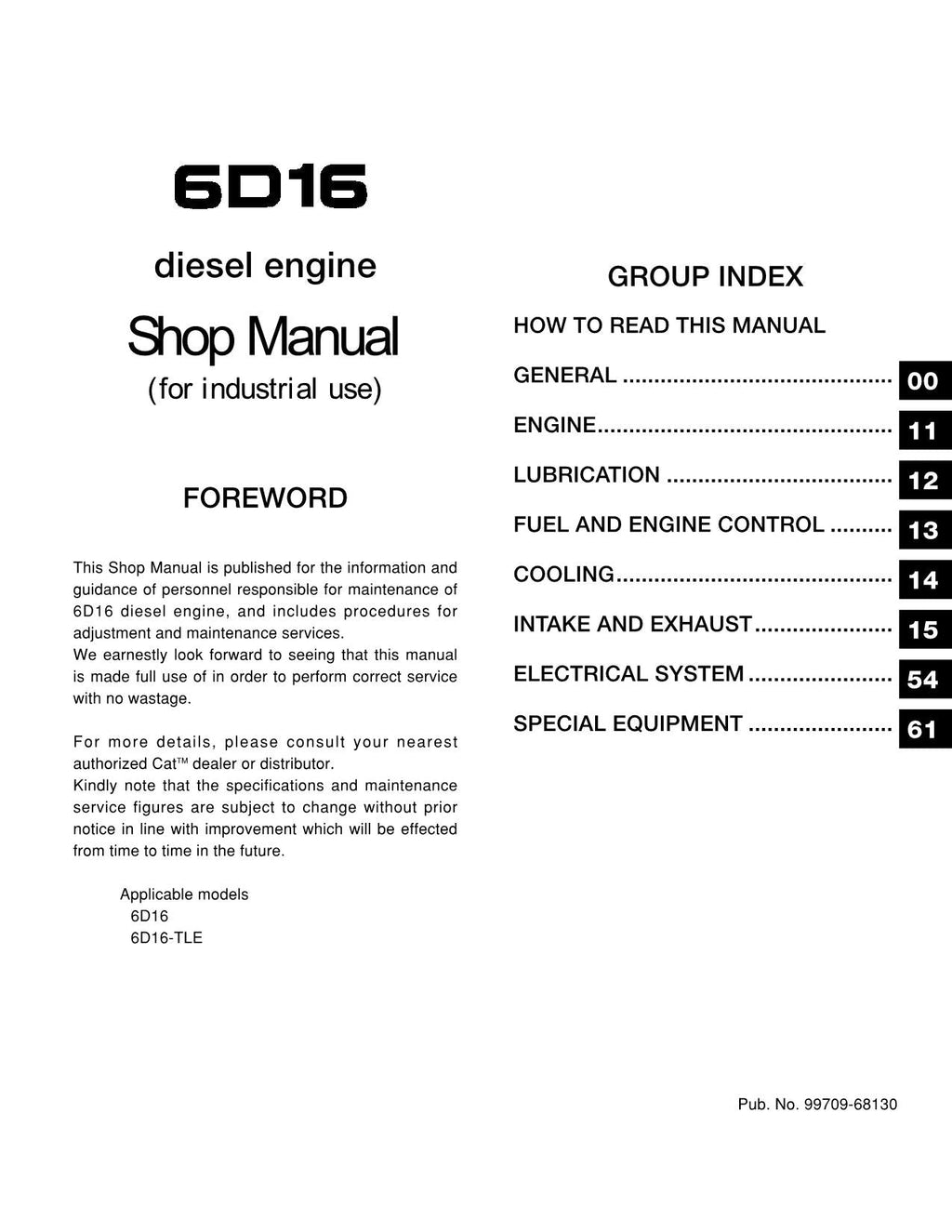 Manual de servicio del motor DP80, DP90, DP100, DP115 y DP135 de Caterpillar Lift Truck 6D16