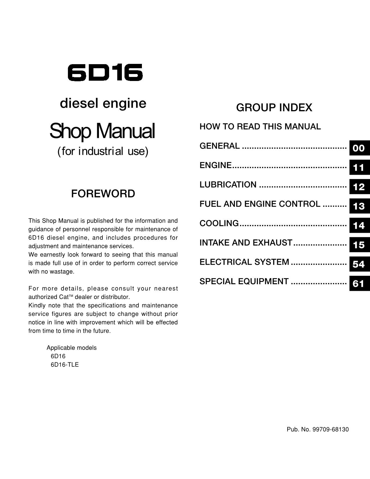 Manual de servicio del motor DP80, DP90, DP100, DP115 y DP135 de Caterpillar Lift Truck 6D16