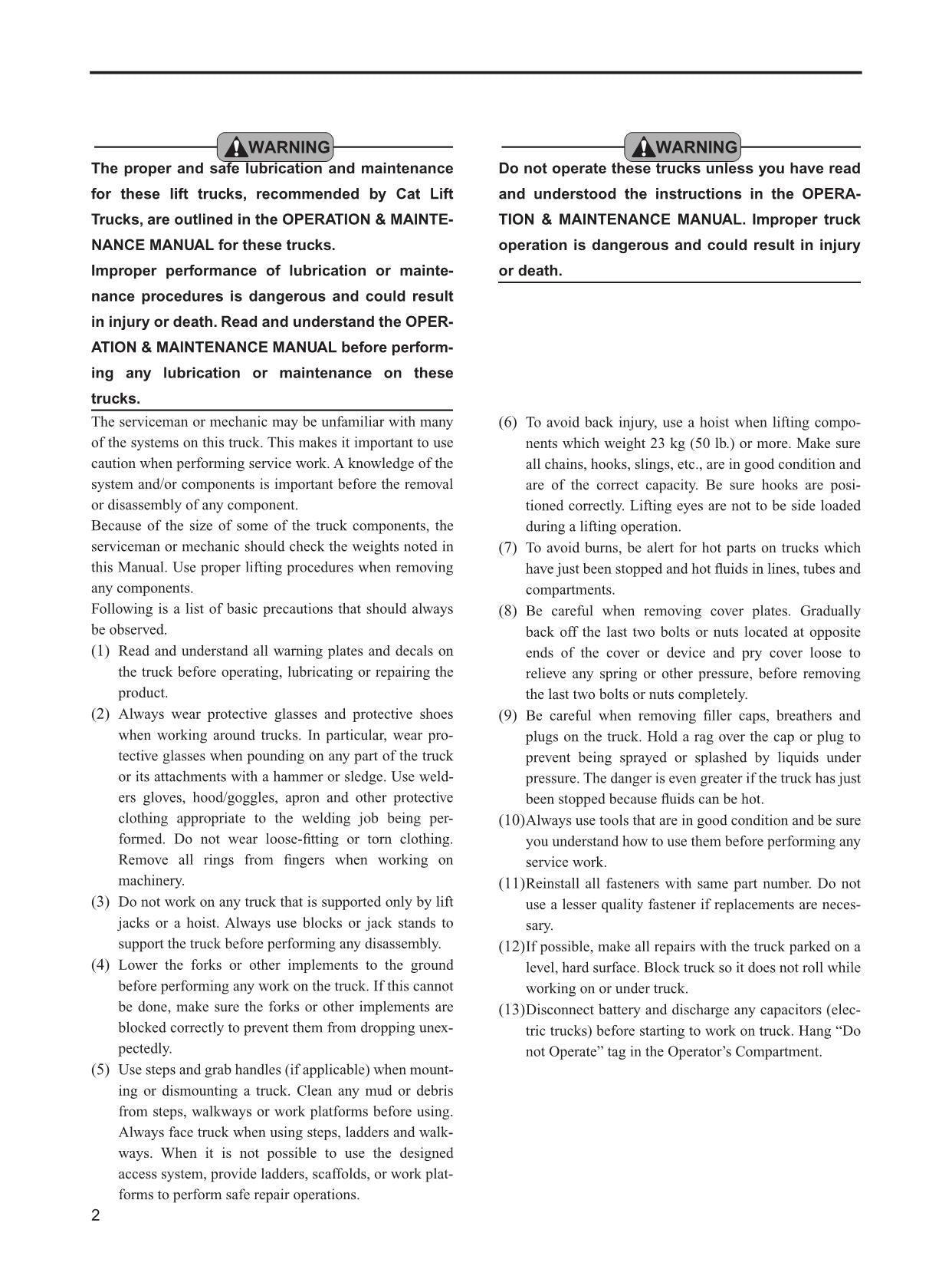 Manual de servicio del accesorio de la carretilla elevadora Caterpillar DP60 DP70