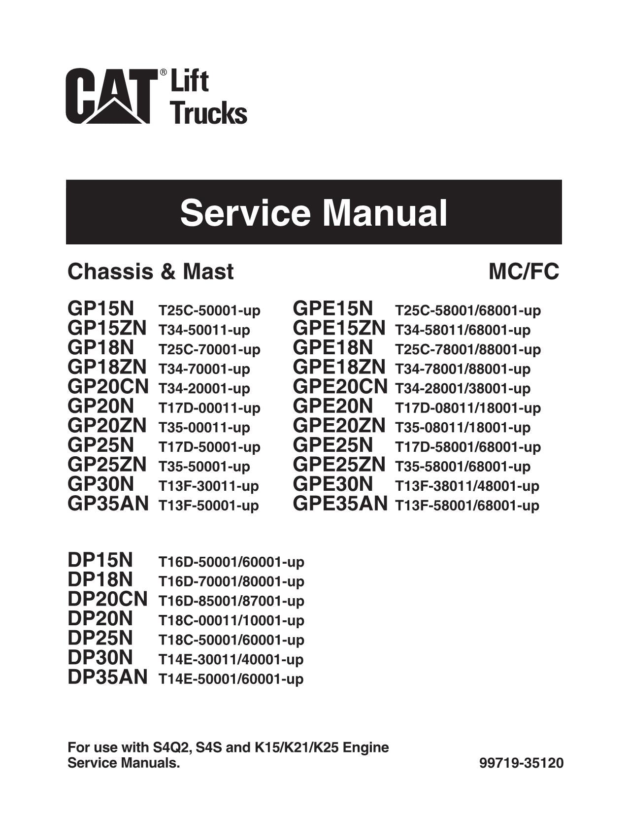 Manual de servicio de la carretilla elevadora Caterpillar GPE15N GPE15ZN GPE18N GPE18ZN GPE20CN GPE20N