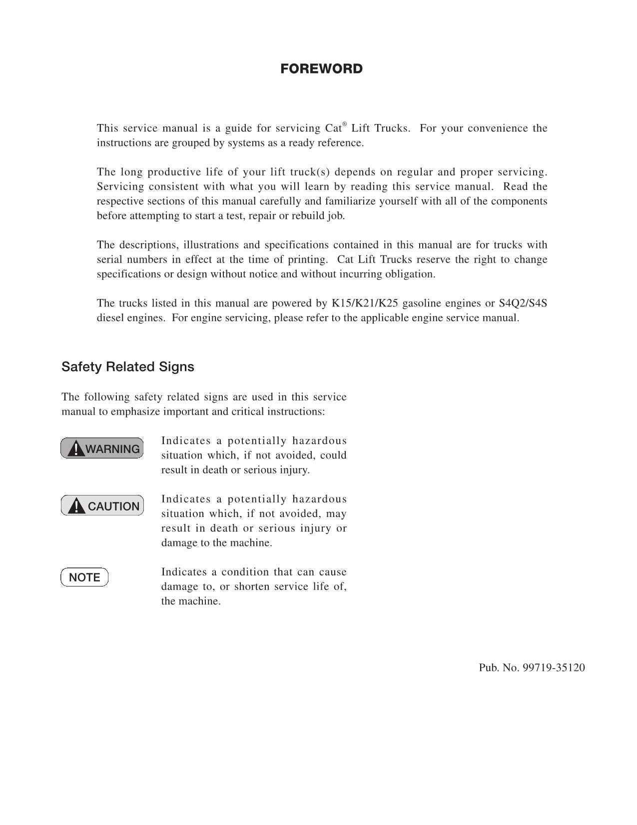 Manual de servicio de la carretilla elevadora Caterpillar GP15N GP15ZN GP18N GP18ZN GP20CN GP20N GP20ZN